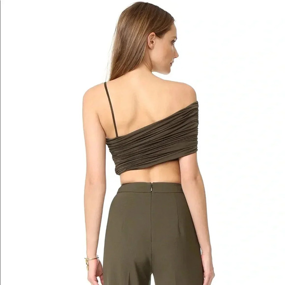 AQ/AQ NWT Military Green Slinky One Shoulder Crop Top Cedarne Cropped - Picture 3 of 8